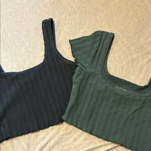 Aerie Ribbed Crop Tops - Black and Green